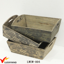 Set 3 Cutout Handle Rustic Planter Boîte en bois pour fleurs